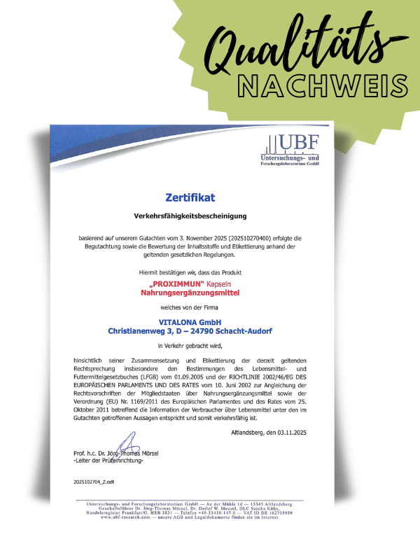 proXimmun Verkehrsfähigkeitsbescheinigung